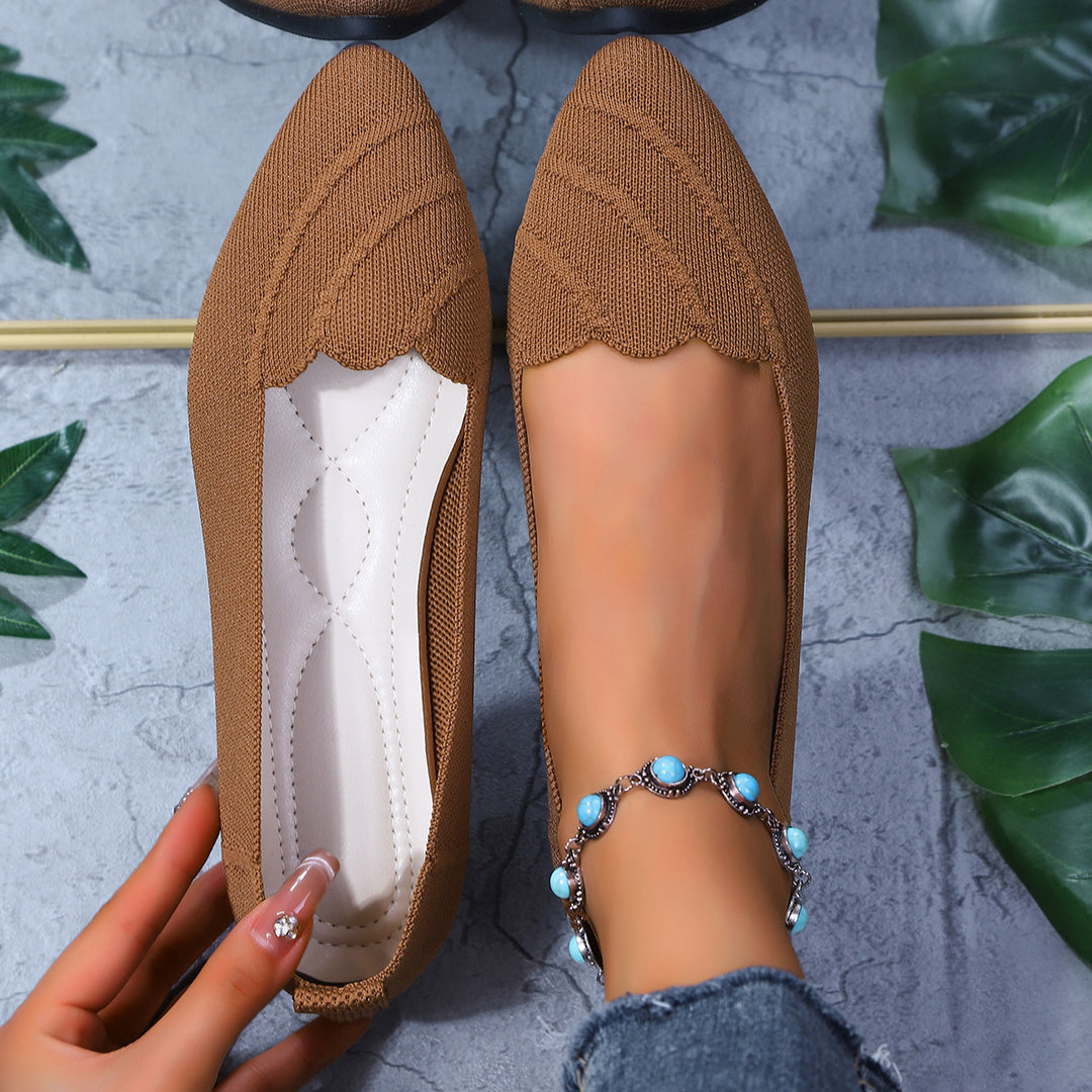 Damen  spitze Ballerina-Slipper mit wellenförmiger Kantenverzierung und gestricktem Obermaterial EB