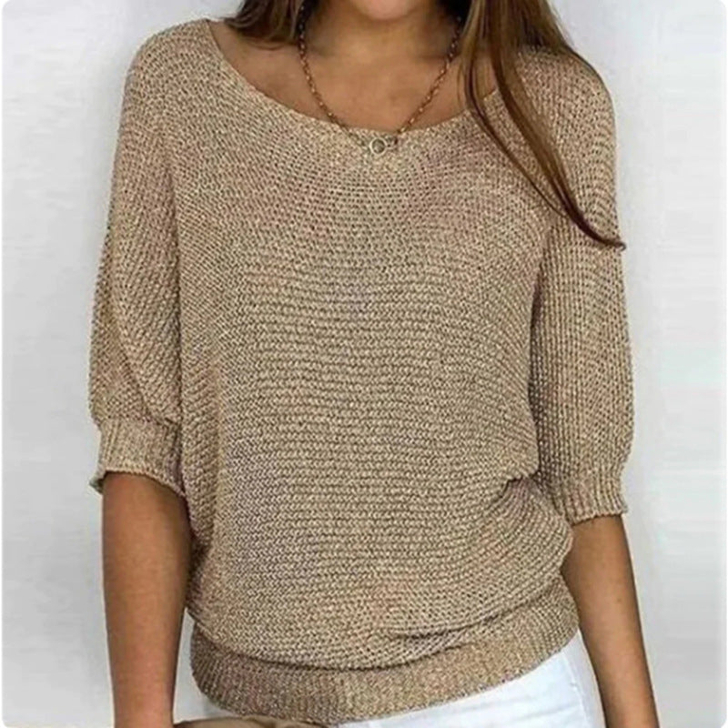 EB | Lässiger Strickpullover mit Weitem Ausschnitt Weich und Bequem Perfekt für Den Alltag