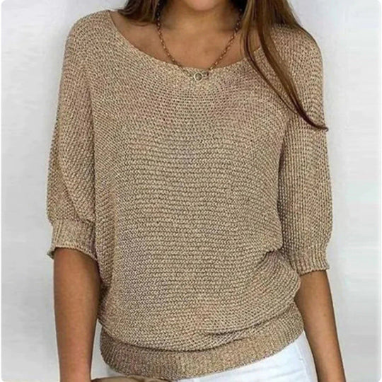 EB | Lässiger Strickpullover mit Weitem Ausschnitt Weich und Bequem Perfekt für Den Alltag