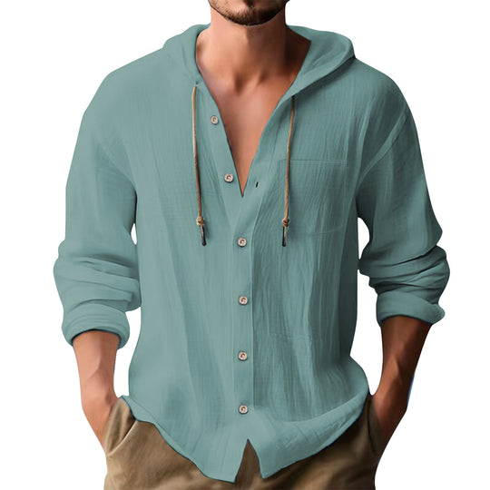 Herren lässiges Kapuzenshirt mit Knopfleiste und praktischen Taschen EB