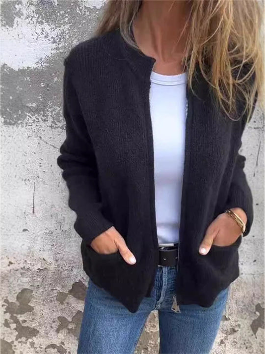 EB | Reißverschlussjacke - Lockere Passform - Rippstrick - Stehkragen - Lässige Taschen