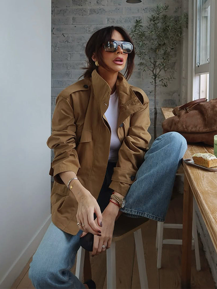 Damen Utility-Jacke mit hohem Kragen und praktischen Taschen EB