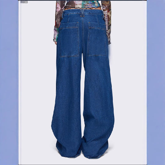 Damen Weit geschnittene Denim-Hose mit verstellbaren Kordeln EB