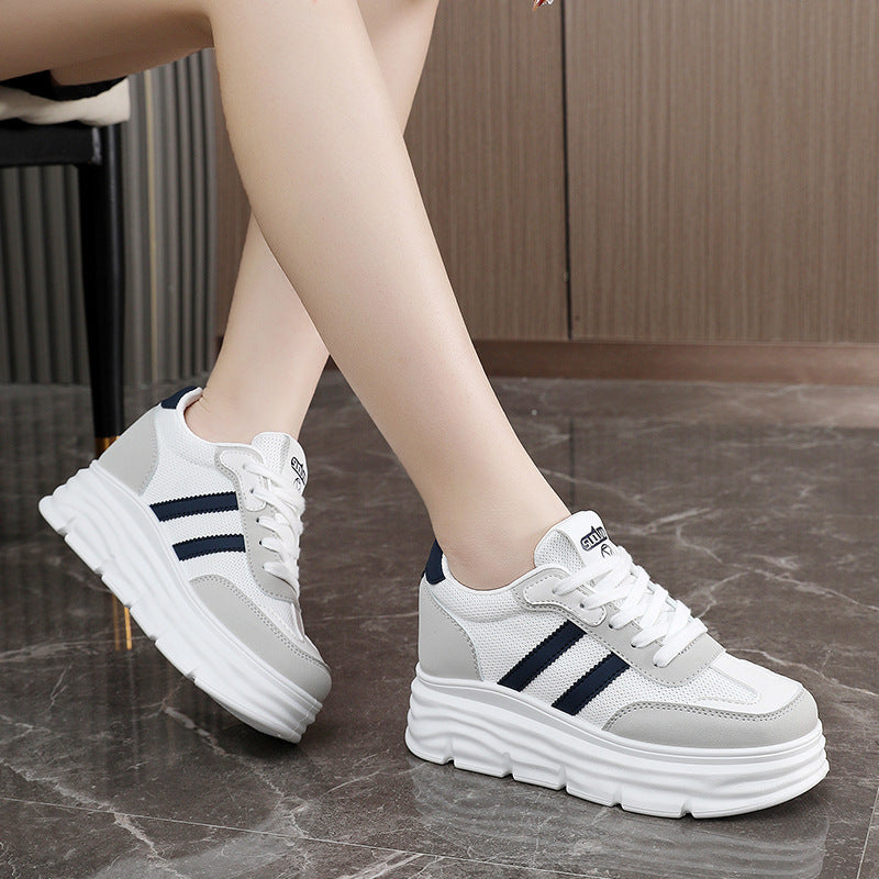 Damen Sportliche Plateau Sneakers mit atmungsaktivem Mesh-Obermaterial und dämpfender Laufsohle EB
