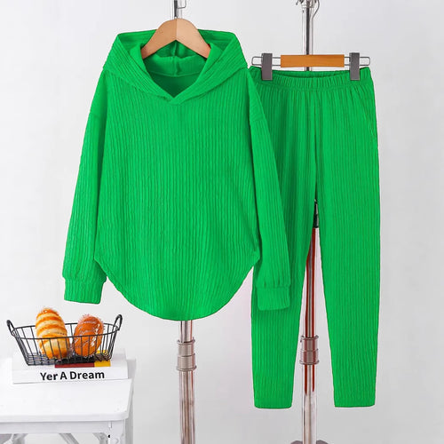 Damen lässiger Sweat-Pulli und -Hose Set mit strukturiertem Design EB