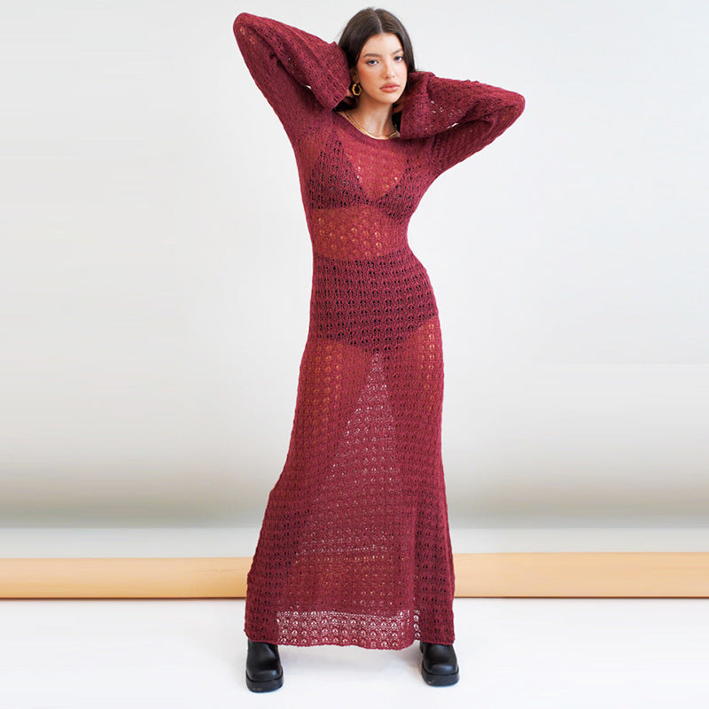 Damen langes, gehäkeltes Strandkleid EB
