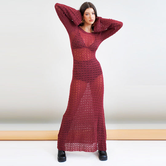 Damen langes, gehäkeltes Strandkleid EB