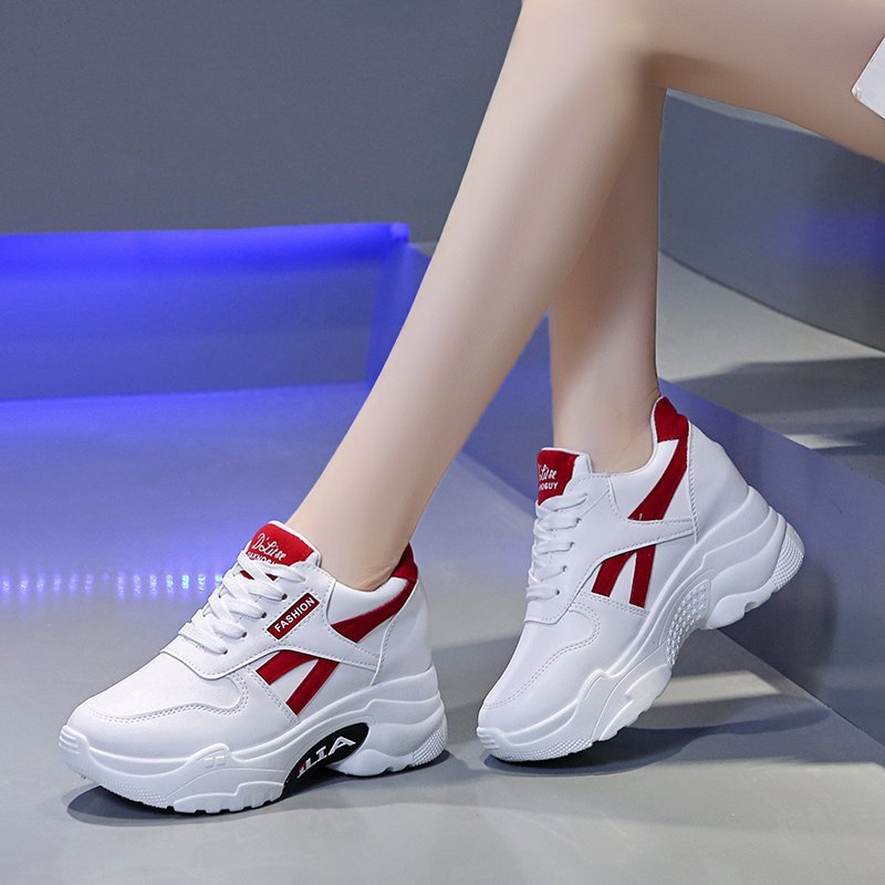 Damen modische Sneakers mit hoher Plateau-Sohle und sportlichem Design EB