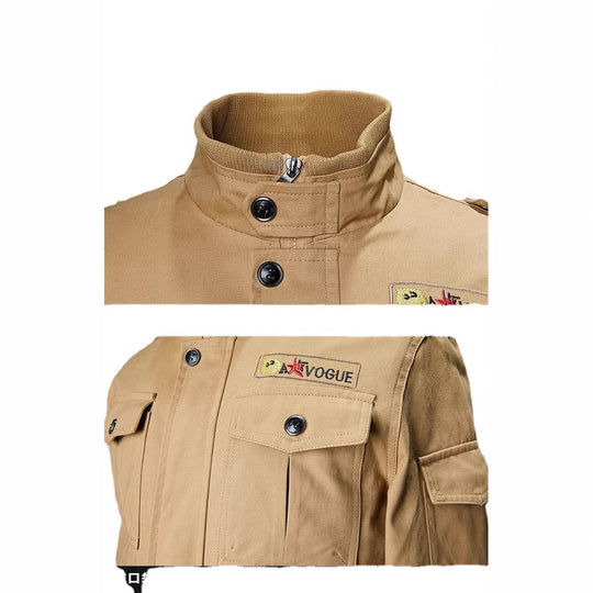 Herren nan militärische Fieldjacke mit Mehrfach-Taschen, Schulterklappen und Rippbündchen EB