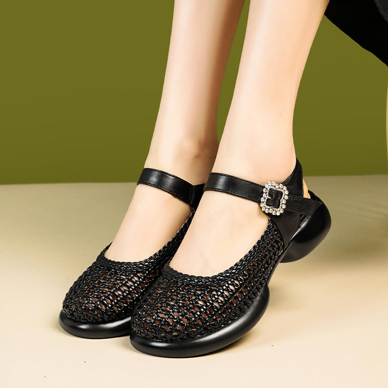 Damen Ballerinas mit modischem Netzdesign und eleganter Schmuckschnalle EB