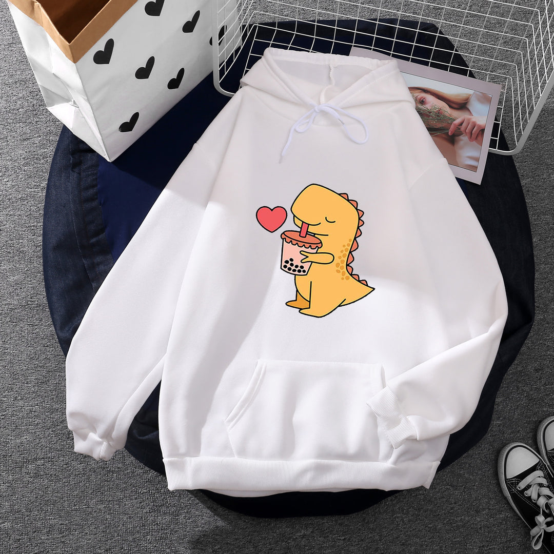 Damen nan niedlicher Kapuzenpullover mit Kängurutasche, oversized Schnitt und Bubble‑Tea Corgi-Print EB