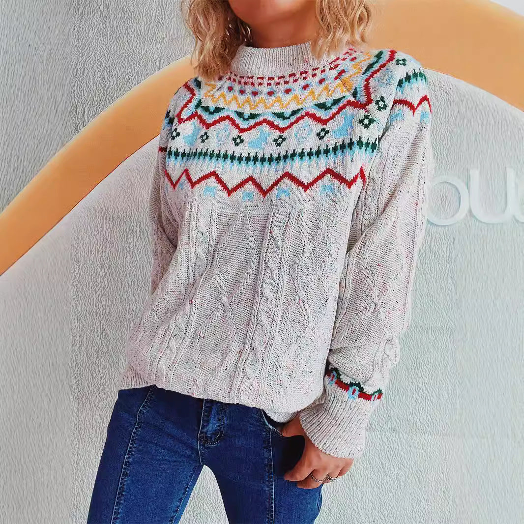 Damen Grobstrickpullover mit festlichem Muster und modernem Zopfdessin EB