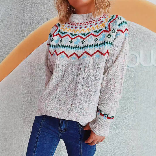 Damen Grobstrickpullover mit festlichem Muster und modernem Zopfdessin EB