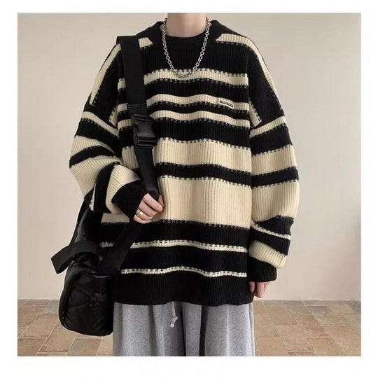 Damen Oversized Casual Strickpullover mit gestreiftem Design EB
