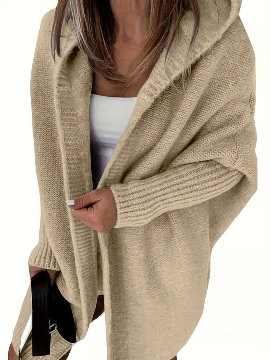 Damen Kuschelige Strickjacke mit Kapuzen und weit geschnittenem Design EB