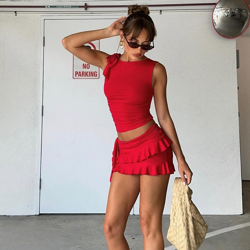 Damen Set mit Top und Rüschenskleid aus komfortablem Material EB