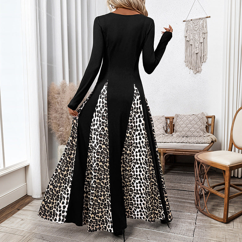 Damen Elegantes Maxikleid mit modischem Tiermuster und langem Arm EB