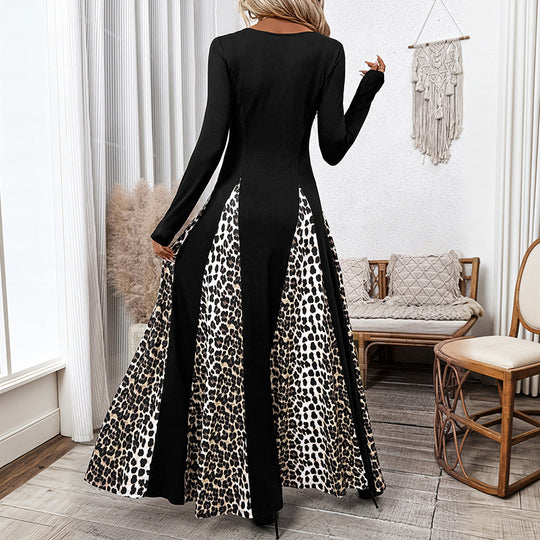 Damen Elegantes Maxikleid mit modischem Tiermuster und langem Arm EB