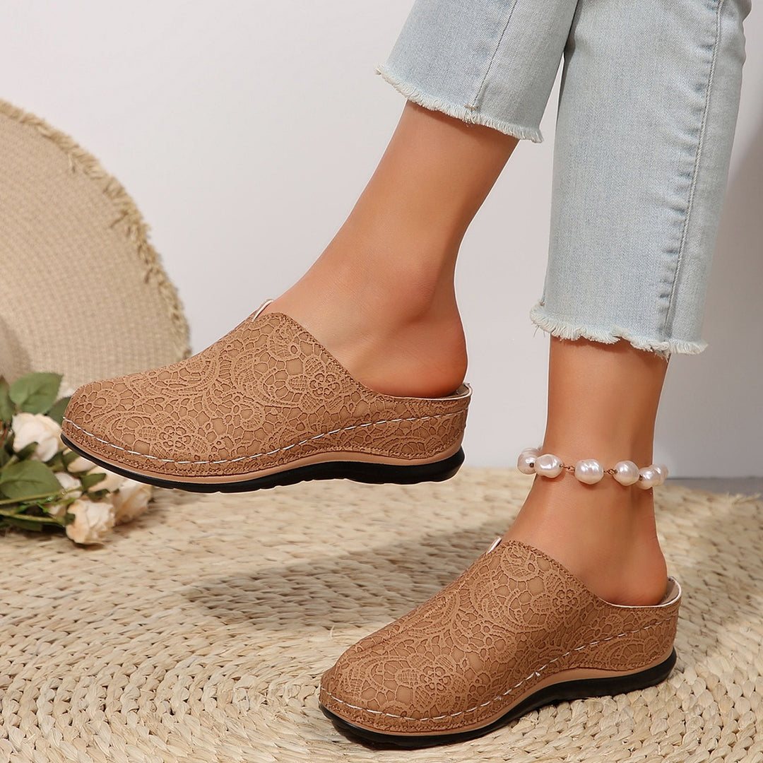 Damen Clogs mit floralen Spitzen und rutschfester Sohle EB