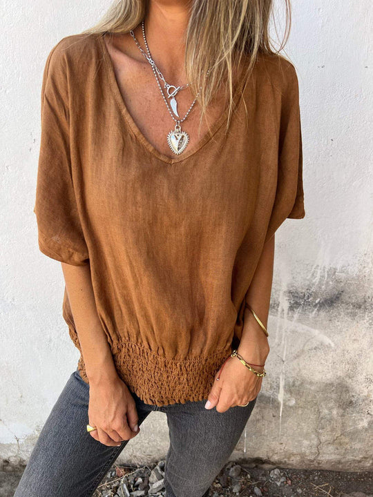 Damen lässige Oversize Bluse mit elastischem Bund EB