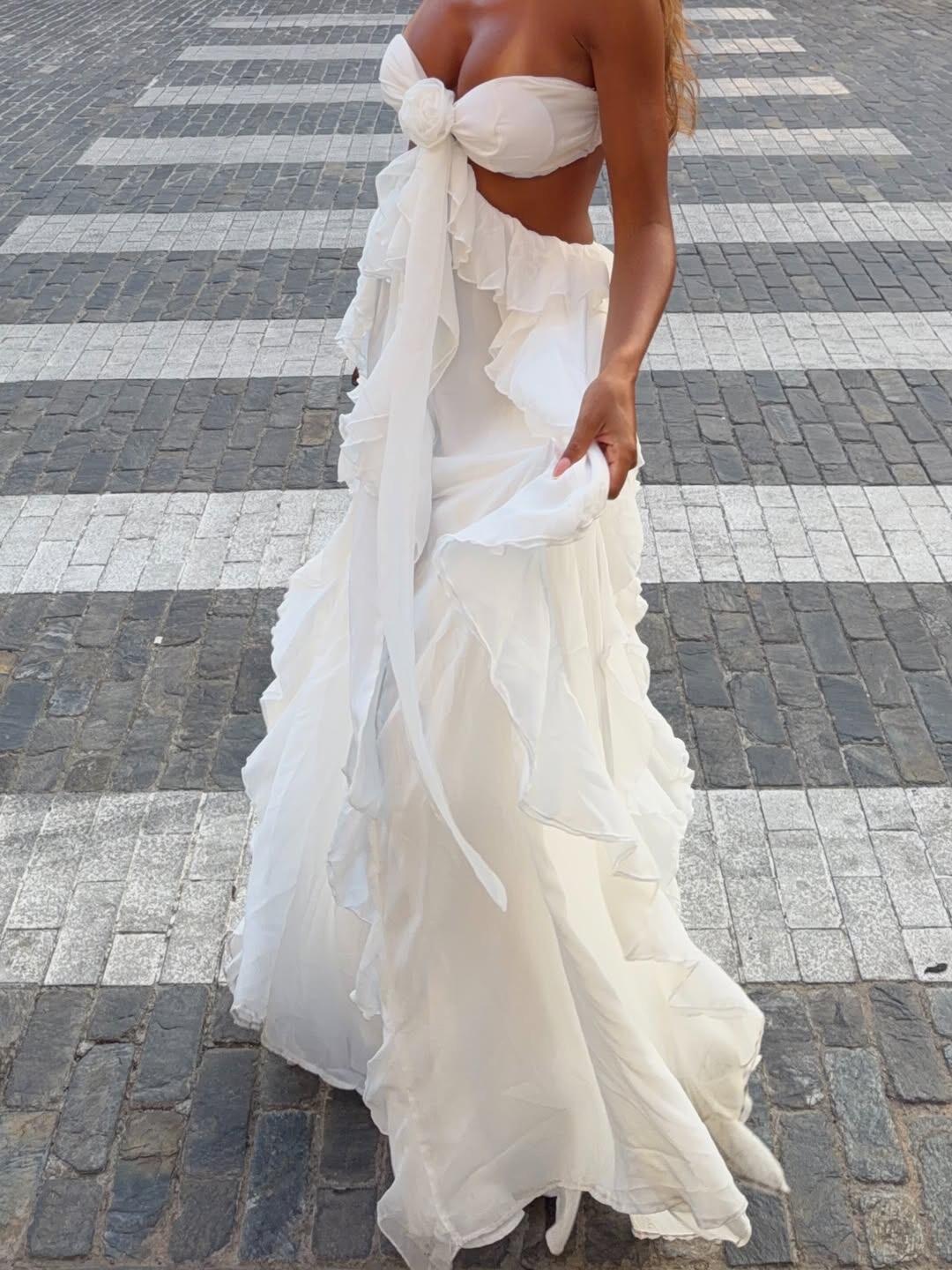 Damen Maxi-Kleid mit raffinierten Rüschendetails EB