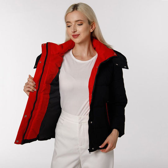 Damen Modische Übergangsjacke mit abnehmbarer Kapuze und warmem Innenfutter EB