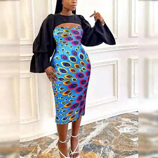 Damen Bodycon Kleid mit aufregendem Cut-Out-Design und voluminösen Ärmeln EB