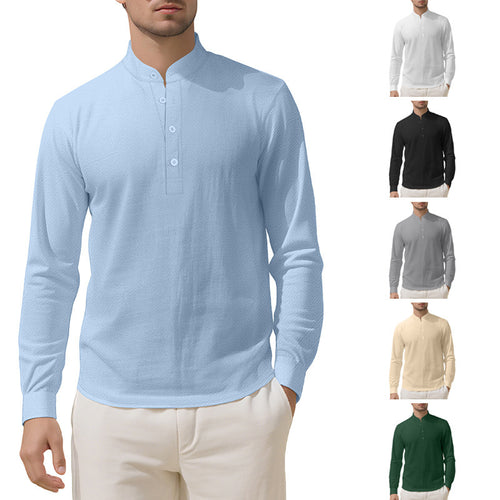 Herren Elegantes Langarmhemd mit Stehkragen und Knopfleiste EB