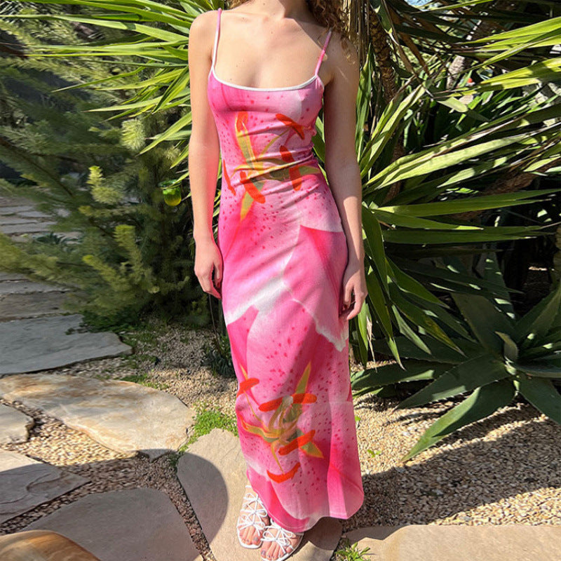 Damen Maxikleid mit floralem Print und verstellbaren Spaghettiträgern EB