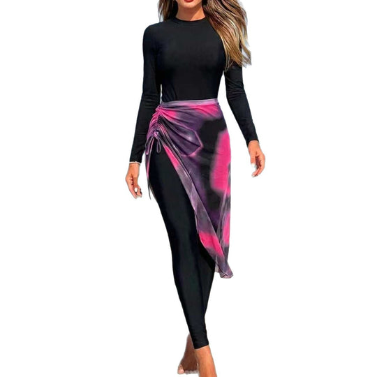 Damen Eleganter langer Badeanzug mit Wickelrock EB