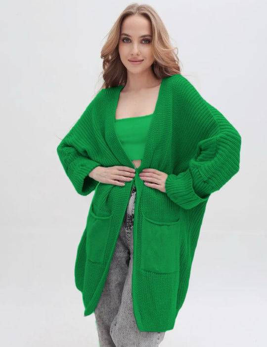 Damen Grobstrick-Cardigan mit weit geschnittenen Ärmeln und großzügigen Taschen EB