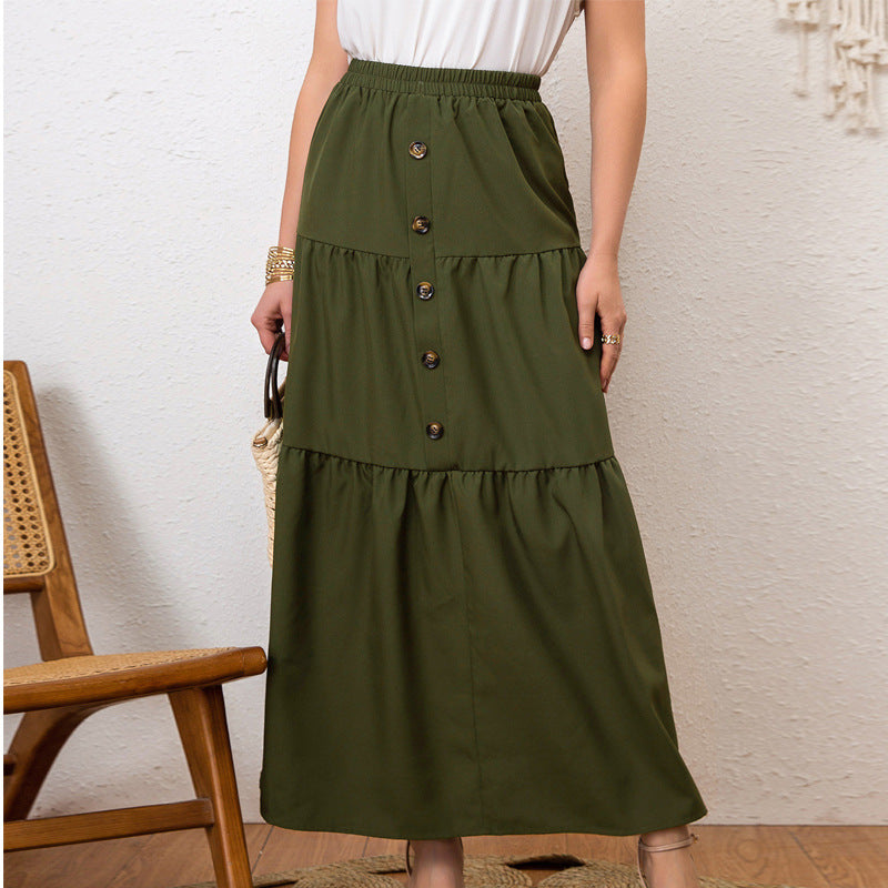 Damen Maxirock mit Schichten und Knopfdetails EB