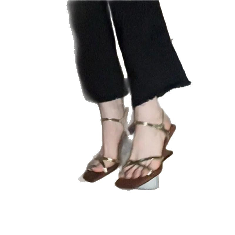 Damen elegante Sandalen mit schimmerndem Riemchen EB