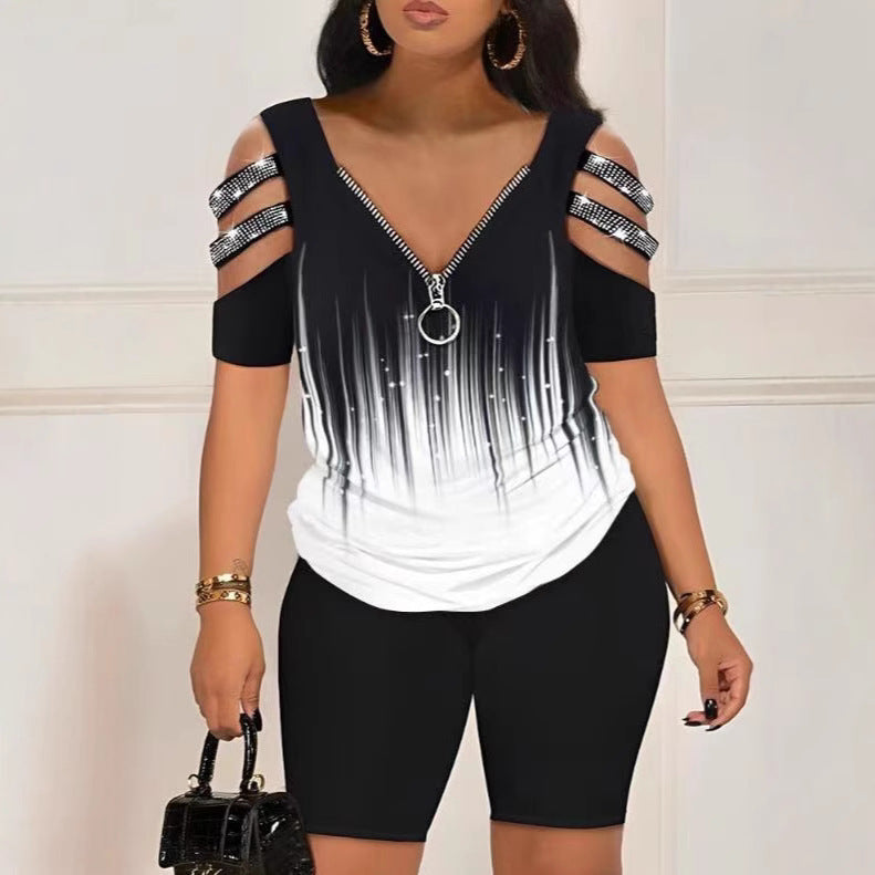 Damen Figurbetontes Oberteil mit schickem Reißverschluss und Cut-Out-Details EB
