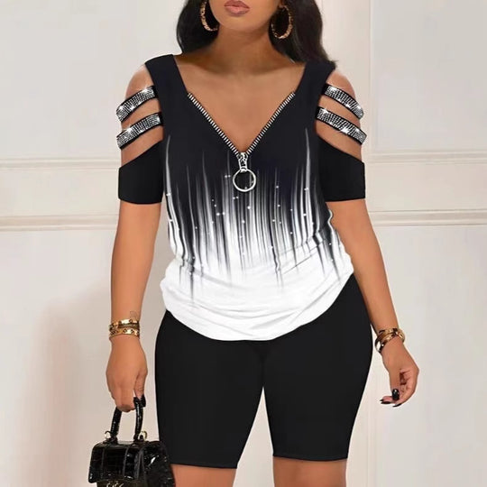 Damen Figurbetontes Oberteil mit schickem Reißverschluss und Cut-Out-Details EB