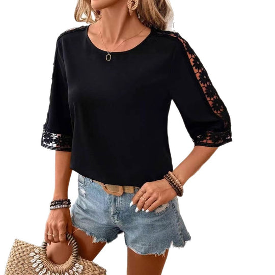 Damen Bluse mit Spitzenärmel EB