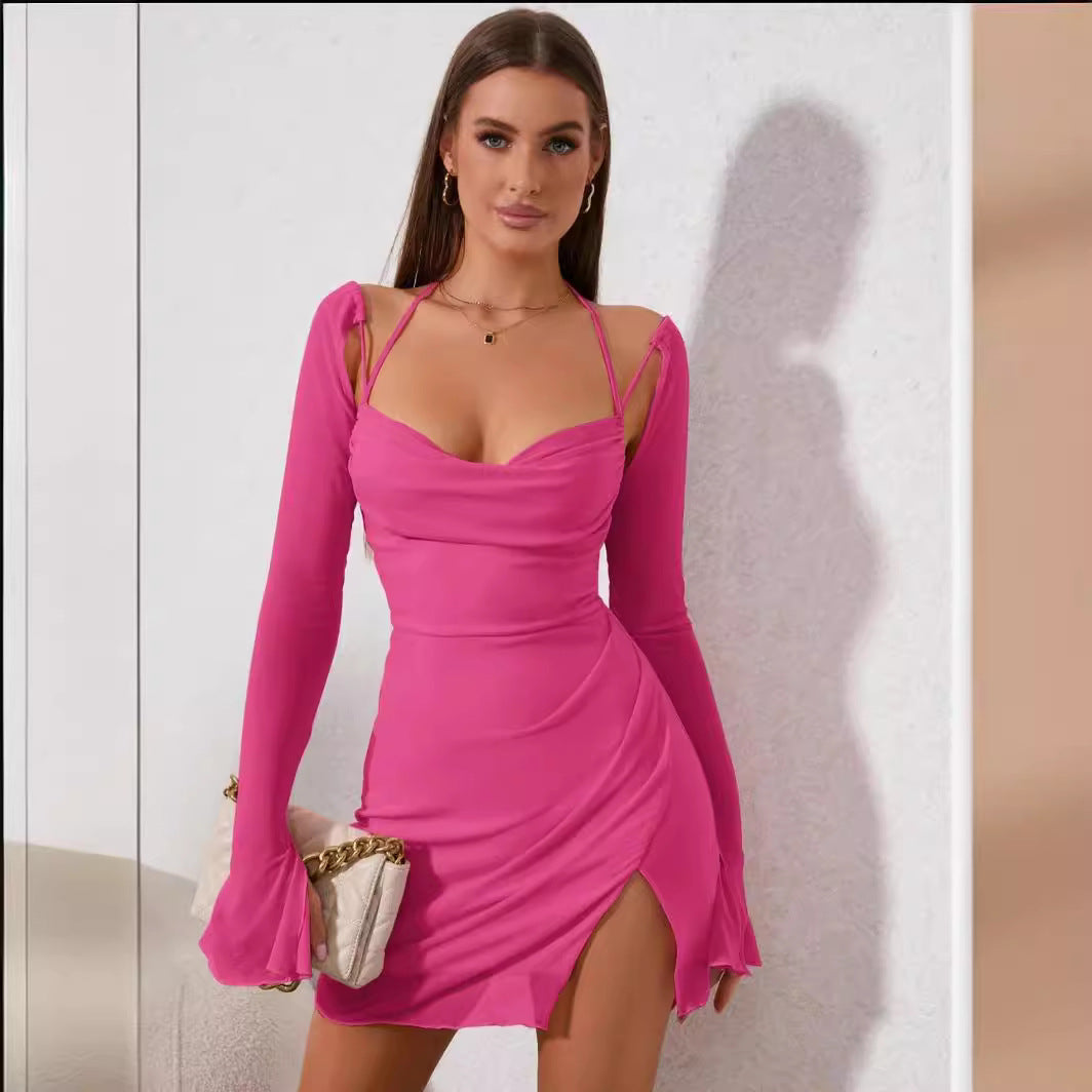 Damen Figurbetontes Kleid mit raffiniertem Langarm-Design und stilvollen Cut-Outs EB