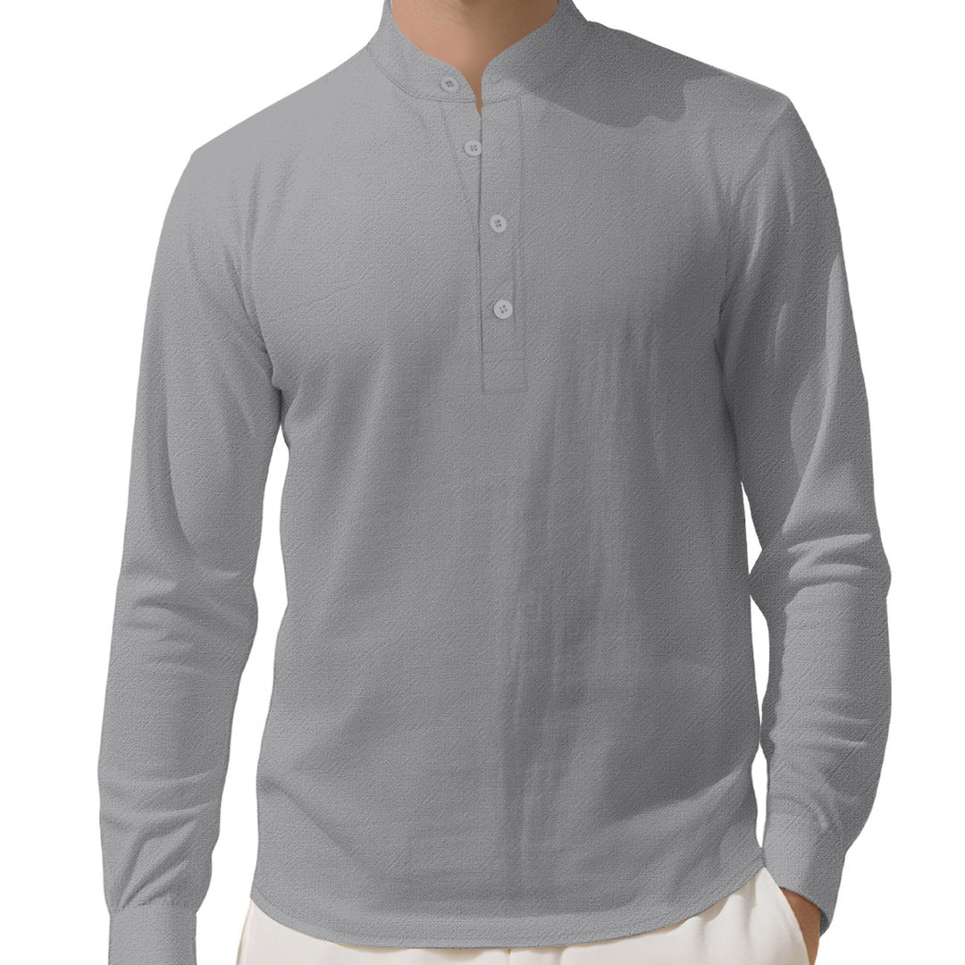 Herren nan Nehru-Kragen-Henley aus Baumwollstretch mit verdeckter Knopfleiste und schmaler Passform EB