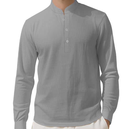 Herren nan Nehru-Kragen-Henley aus Baumwollstretch mit verdeckter Knopfleiste und schmaler Passform EB
