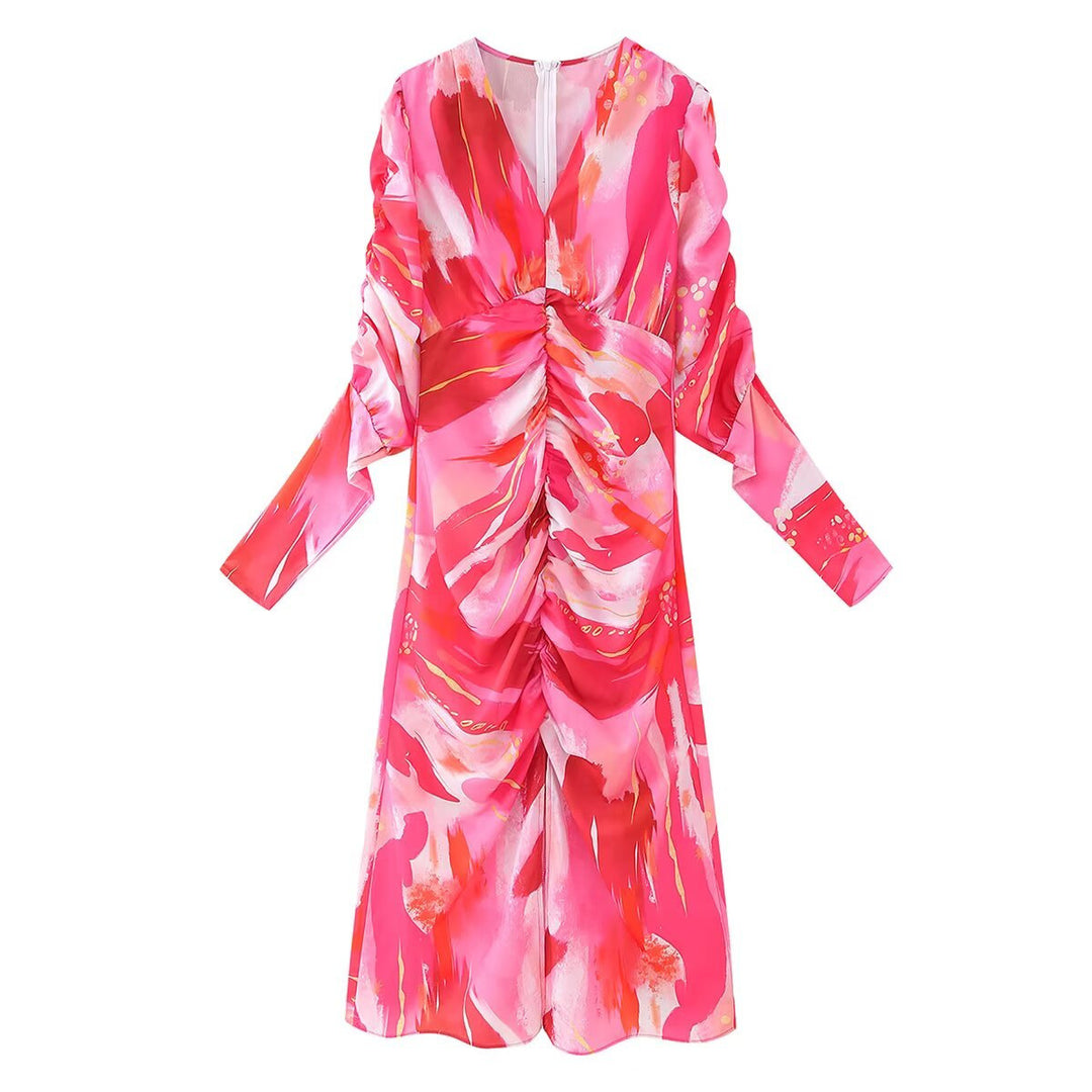 Damen Wickelkleid mit voluminösen Ärmeln und elegantem Design EB