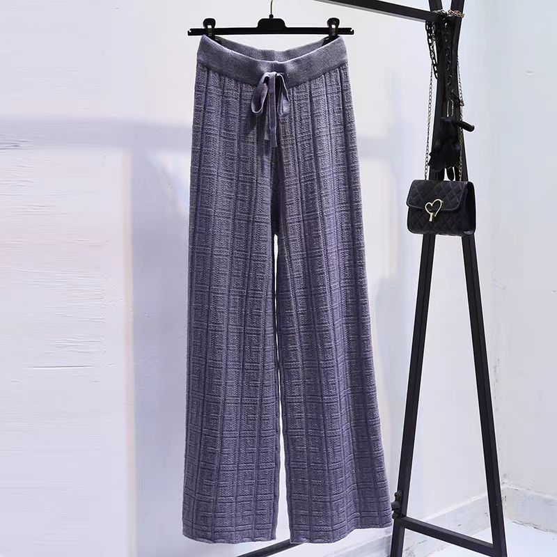 Damen Weit geschnittene Leinenhose mit elastischem Bund und gestreiftem Design EB