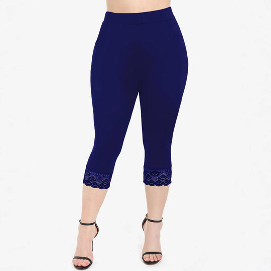 Damen Figurbetonte 3/4-Leggings mit eleganten Spitzenabschlüssen EB