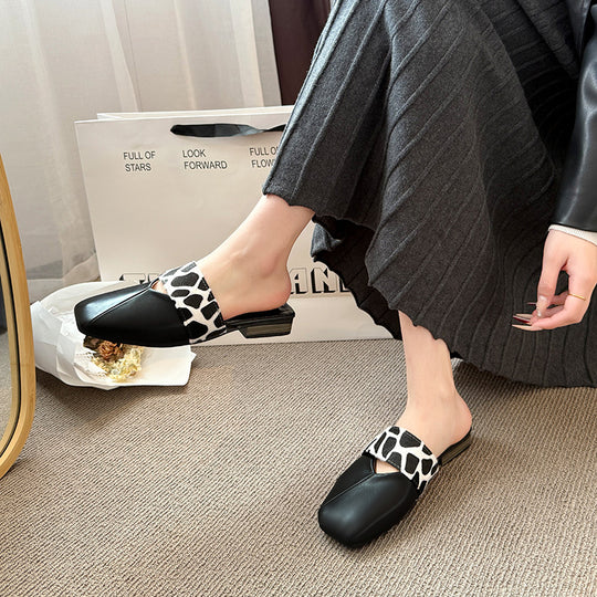 Damen Offene Mules mit modischem Knoten-Design und tierischem Muster EB