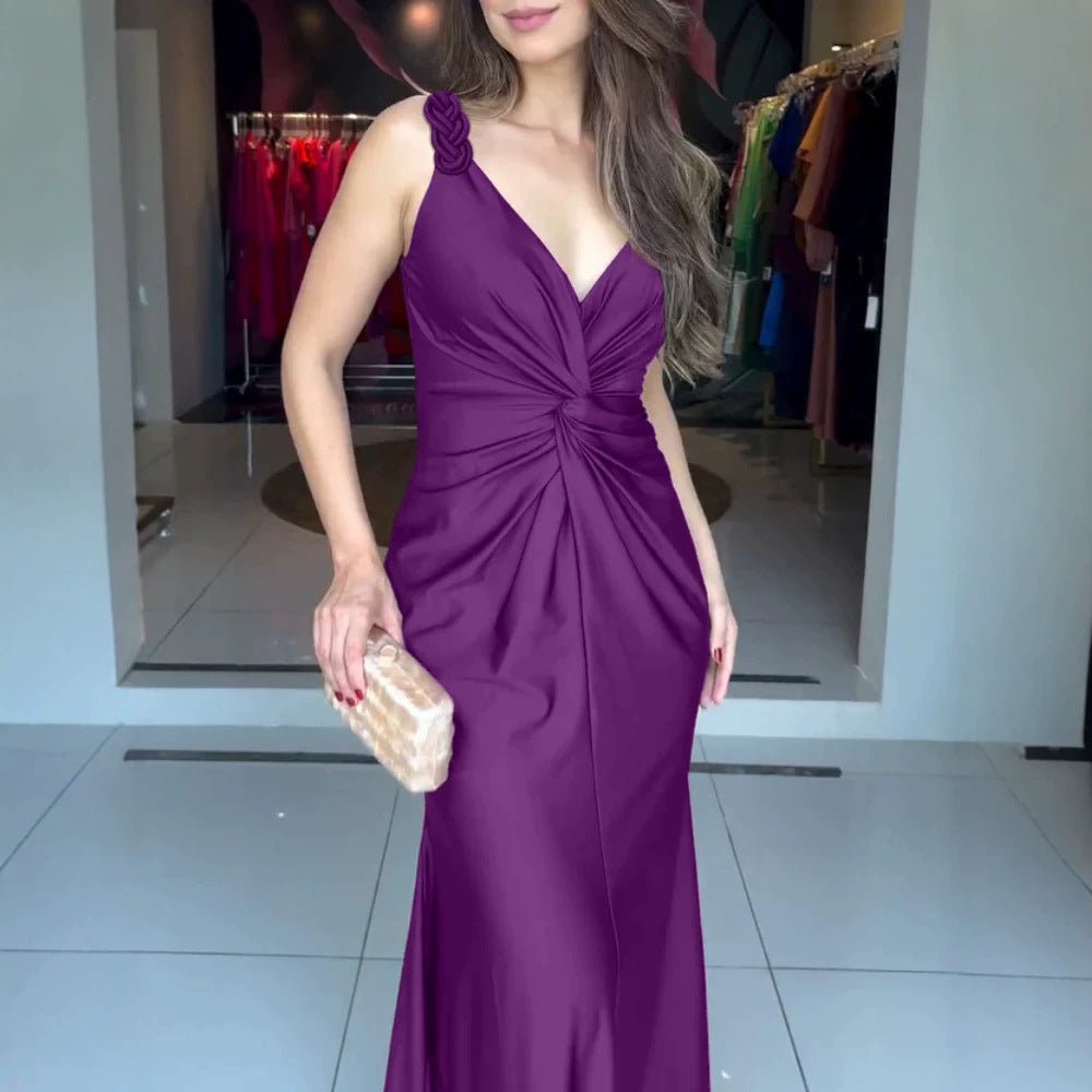 Damen elegantes Abendkleid mit raffiniertem Wickeldesign und zarten Trägerdetails EB
