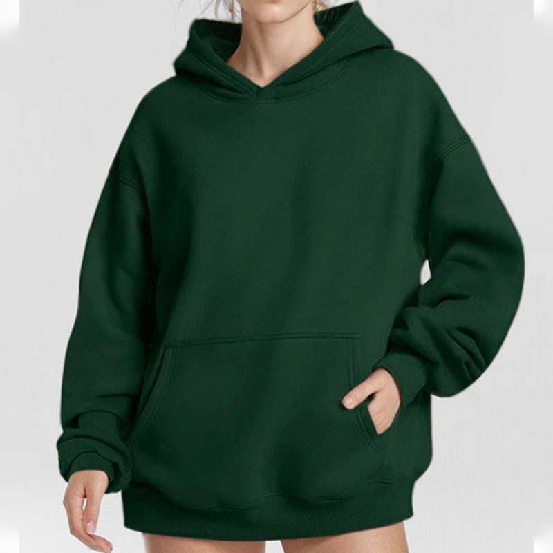 Damen nan extralanges Oversize Kapuzen-Sweatshirt mit Kängurutasche, weichem Fleece-Innenfutter und überschnittener Schulter EB