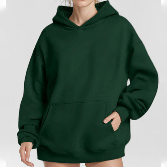 Damen nan extralanges Oversize Kapuzen-Sweatshirt mit Kängurutasche, weichem Fleece-Innenfutter und überschnittener Schulter EB
