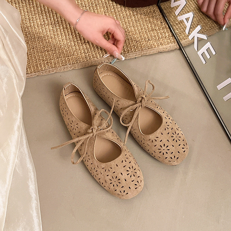 Damen Ballerinas mit luftigem Lochmuster und bequemem Schnürdesign EB