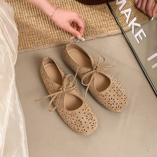 Damen Ballerinas mit luftigem Lochmuster und bequemem Schnürdesign EB