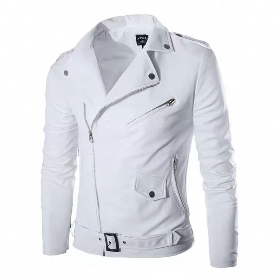 EB | Herren Echtes Leder Bikerjacke mit Asymmetrischem Reißverschluss