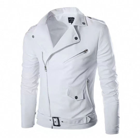 EB | Herren Echtes Leder Bikerjacke mit Asymmetrischem Reißverschluss